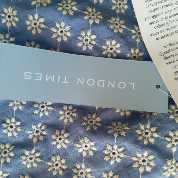 Blue Embroidered Flower Casual Dress London Times Size 8 - Picture 8 of 10